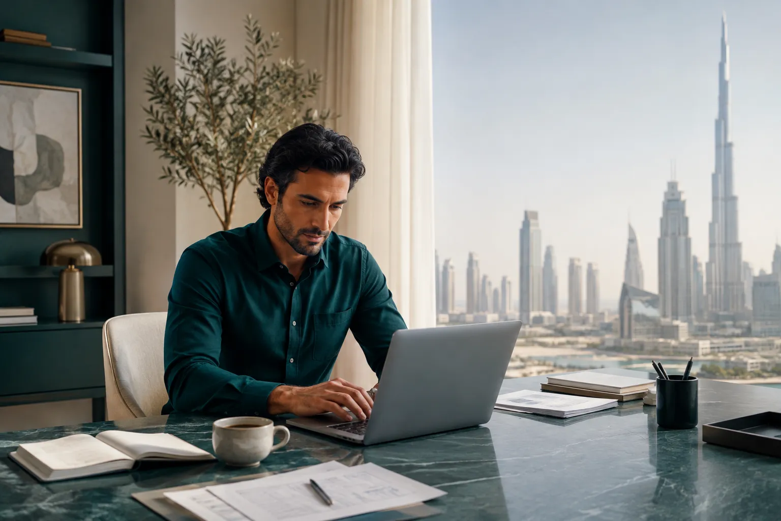 A freelance consultant working from a laptop