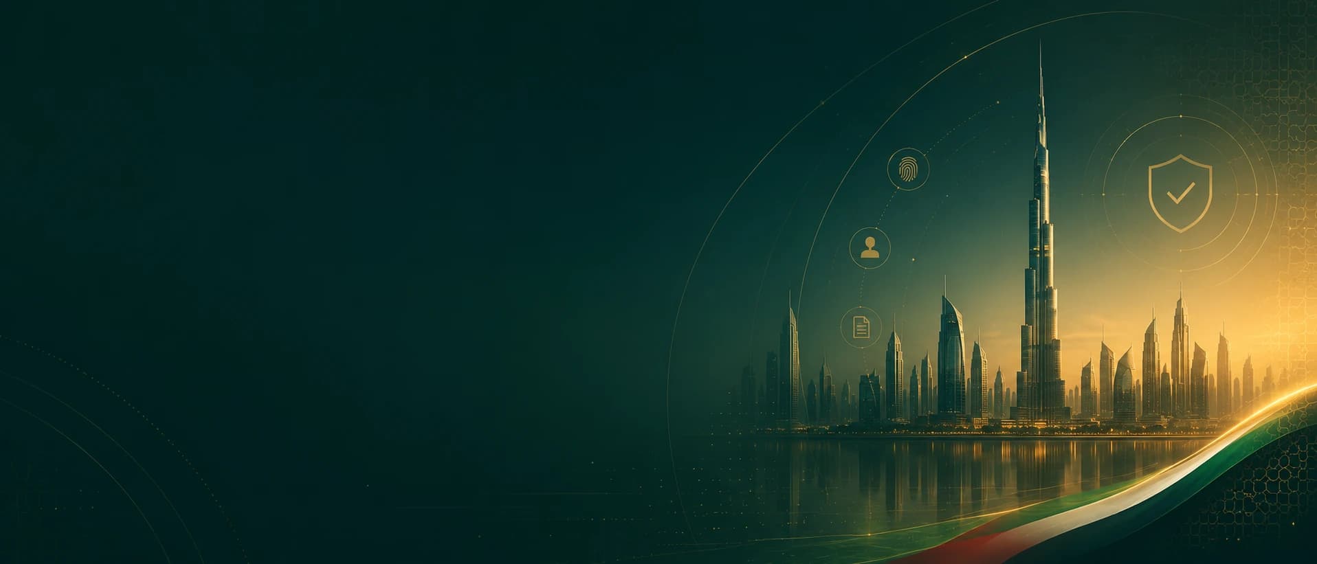 Dubai skyline with UAE residency and Emirates ID credentials
