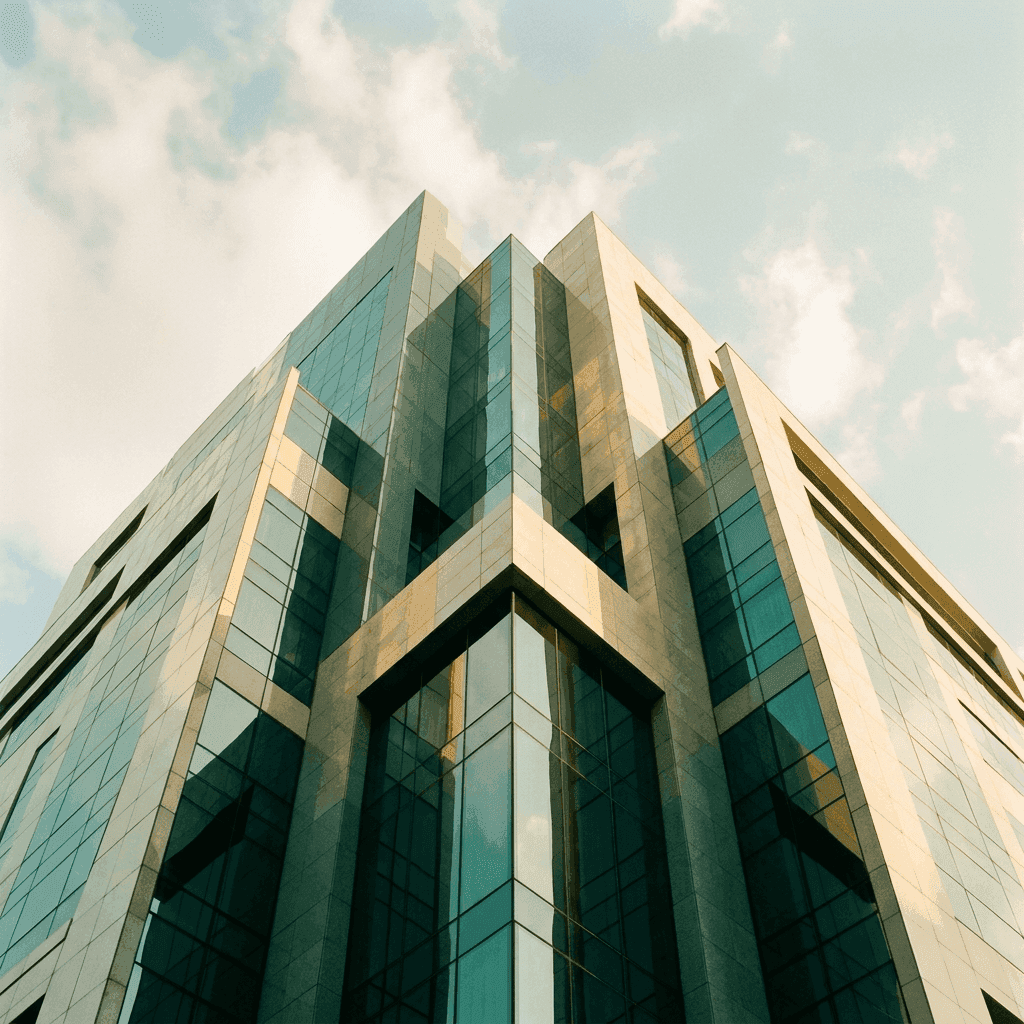 Striking modern glass-and-steel building facade representing IT and tech services