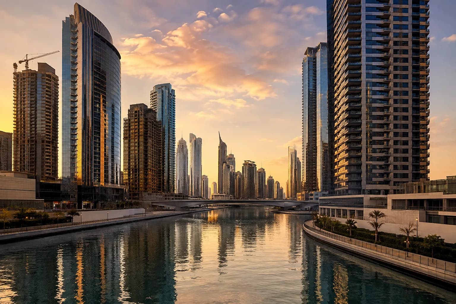 Business Bay towers and canal in Dubai