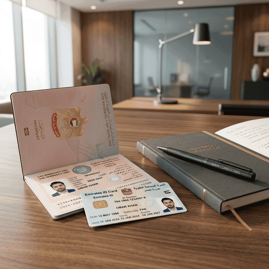 A UAE residence visa and Emirates ID for a Dubai mainland company employee